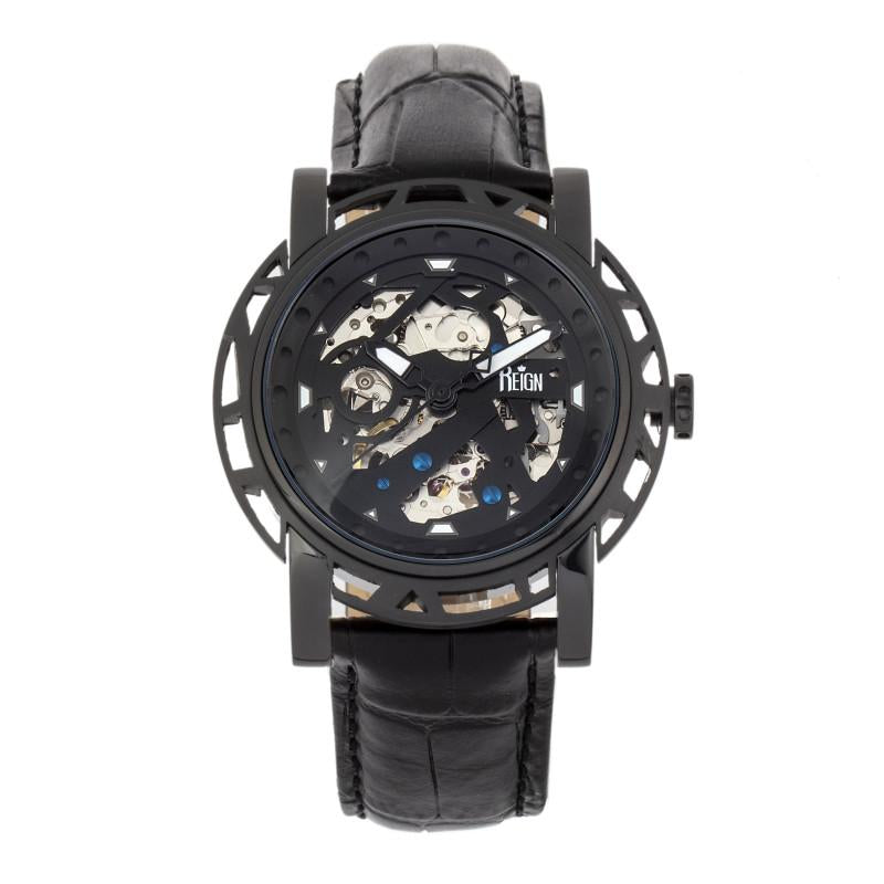 Reign Stavros Automatic Skeleton Leather-Band Watch