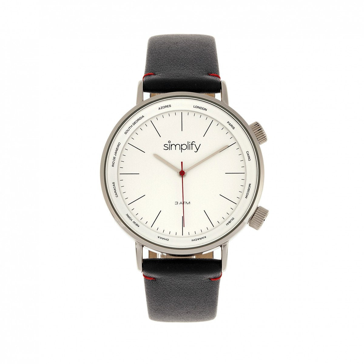 Simplify The 3300 Leather-Band Watch - Black/Silver - SIM3301