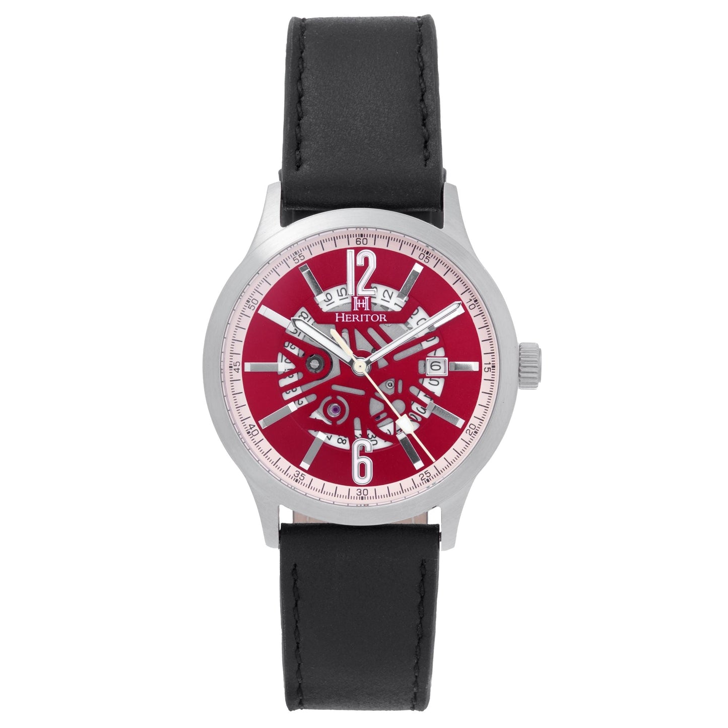 Heritor Automatic Dayne Leather-Band Watch w/Date - Red/Cream - HERHS2609