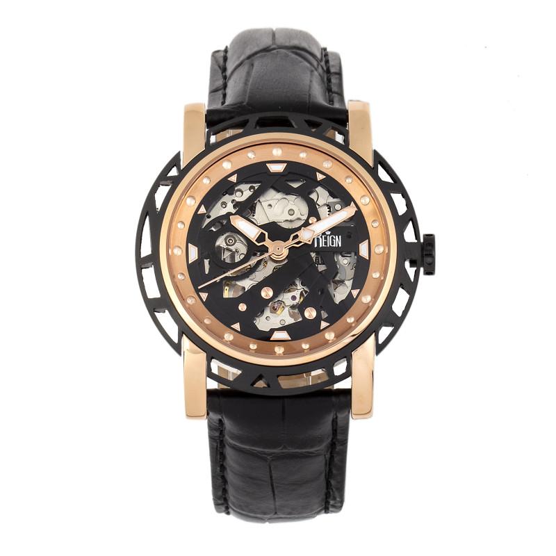 Reign Stavros Automatic Skeleton Leather-Band Watch