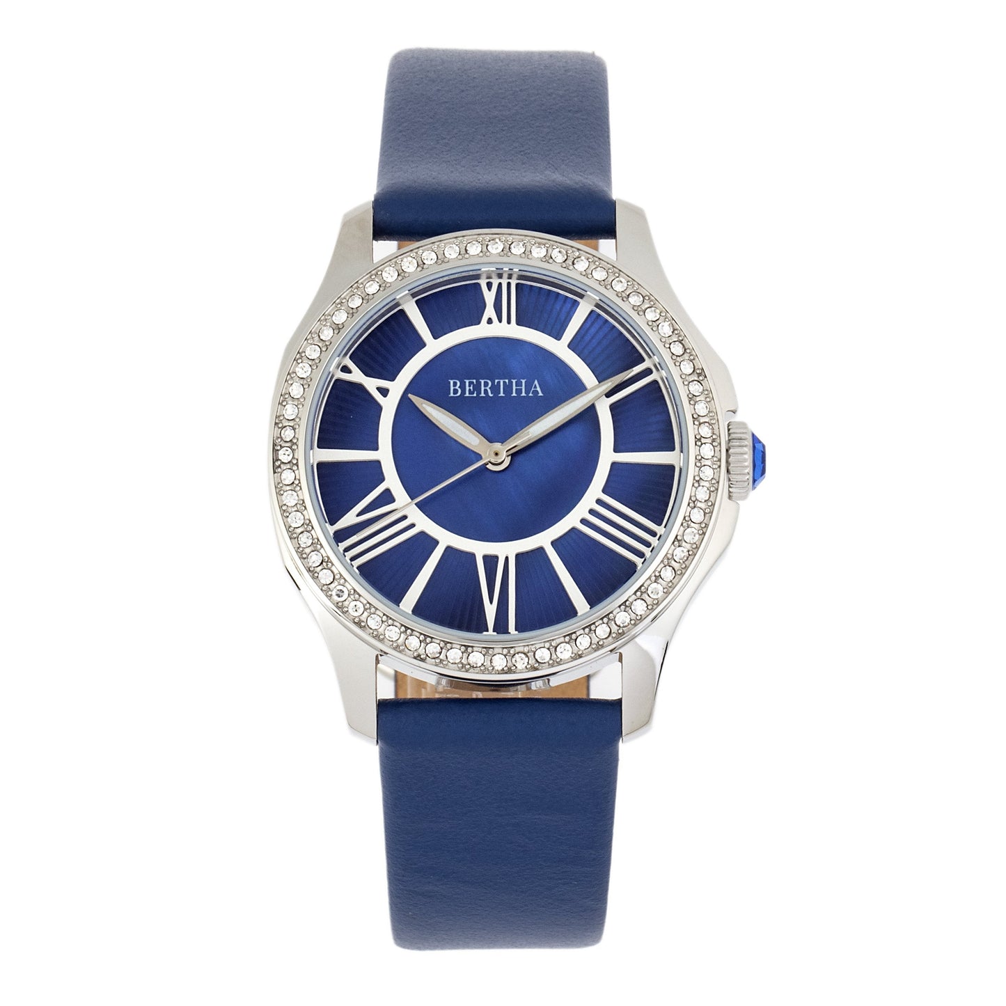 Bertha Donna Mother-of-Pearl Leather-Band Watch - Blue - BTHBR9802