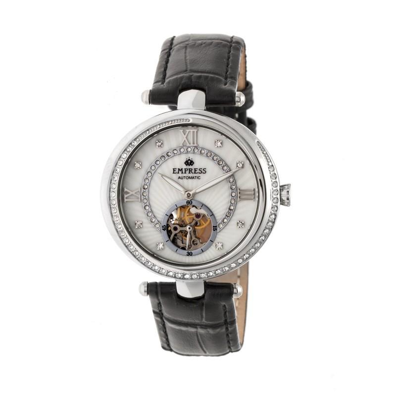 Empress Stella Automatic Semi-Skeleton MOP Leather-Band Watch - Ruumur