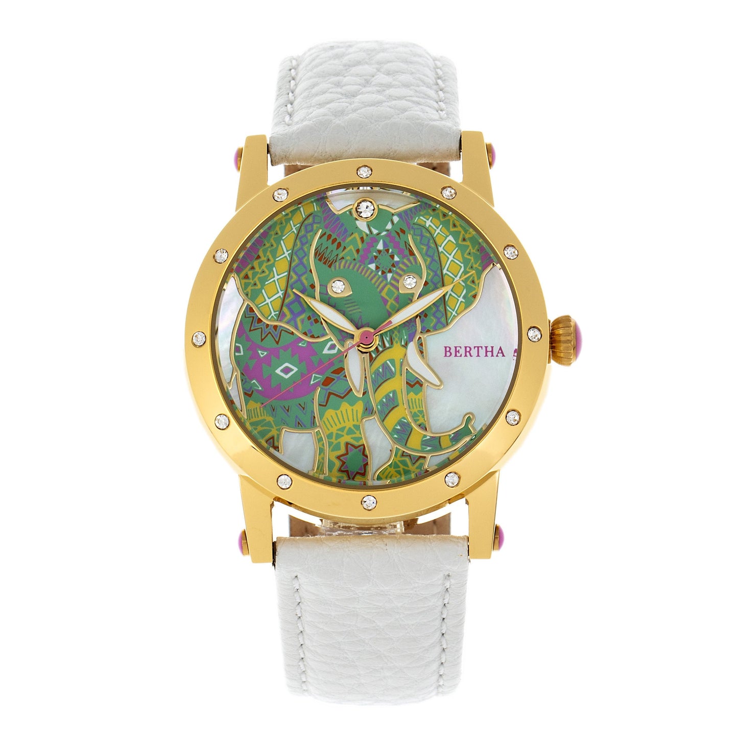 Bertha Betsy MOP Leather-Band Ladies Watch - Gold/White - BTHBR5703