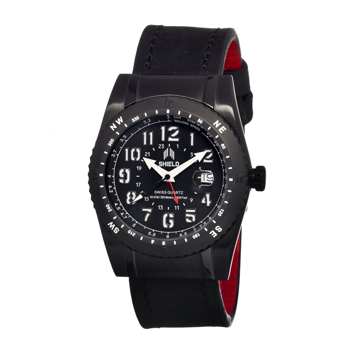 Shield Nuno Leather-Band Swiss Men's Diver Watch - Black - SLDSH0104