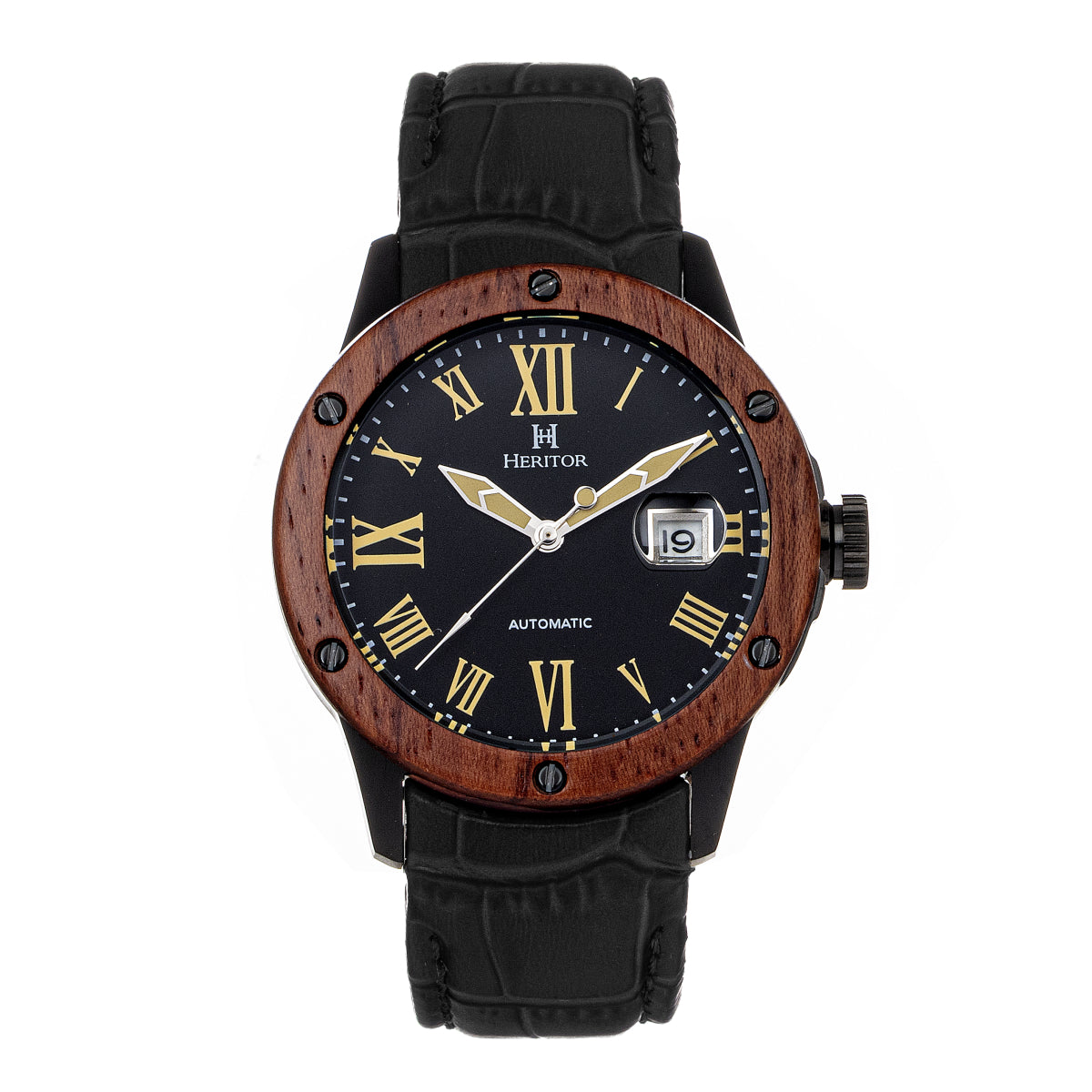 Heritor Automatic Everest Wooden Bezel Leather Band Watch /Date - Ruumur