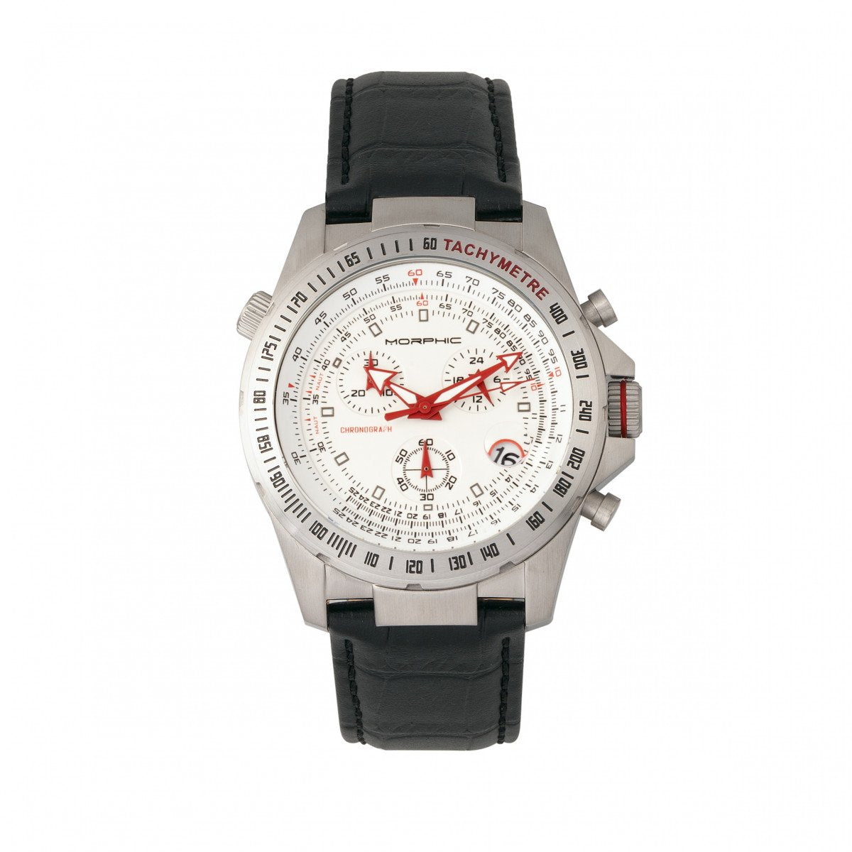 Morphic M36 Series Leather-Band Chronograph Watch - Silver/White - MPH3601