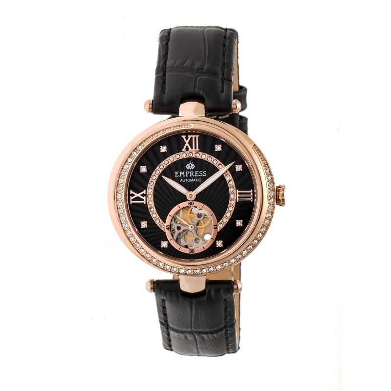 Empress Stella Automatic Semi-Skeleton MOP Leather-Band Watch - Ruumur