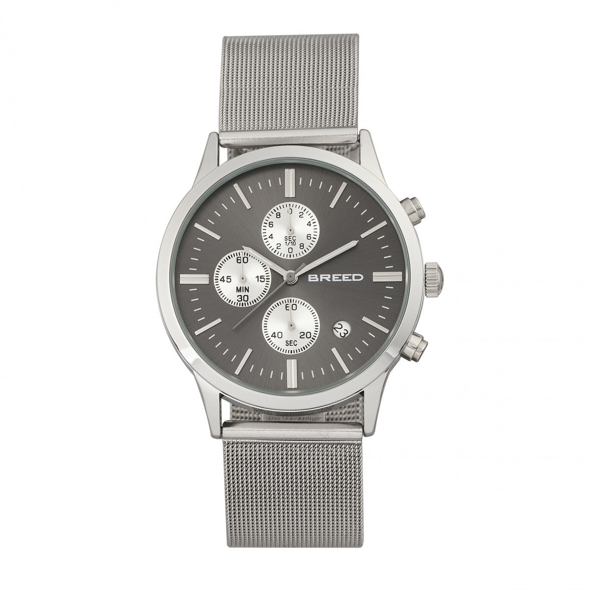 Breed Espinosa Chronograph Mesh-Bracelet Watch w/ Date - Silver/Gunmetal - BRD7602