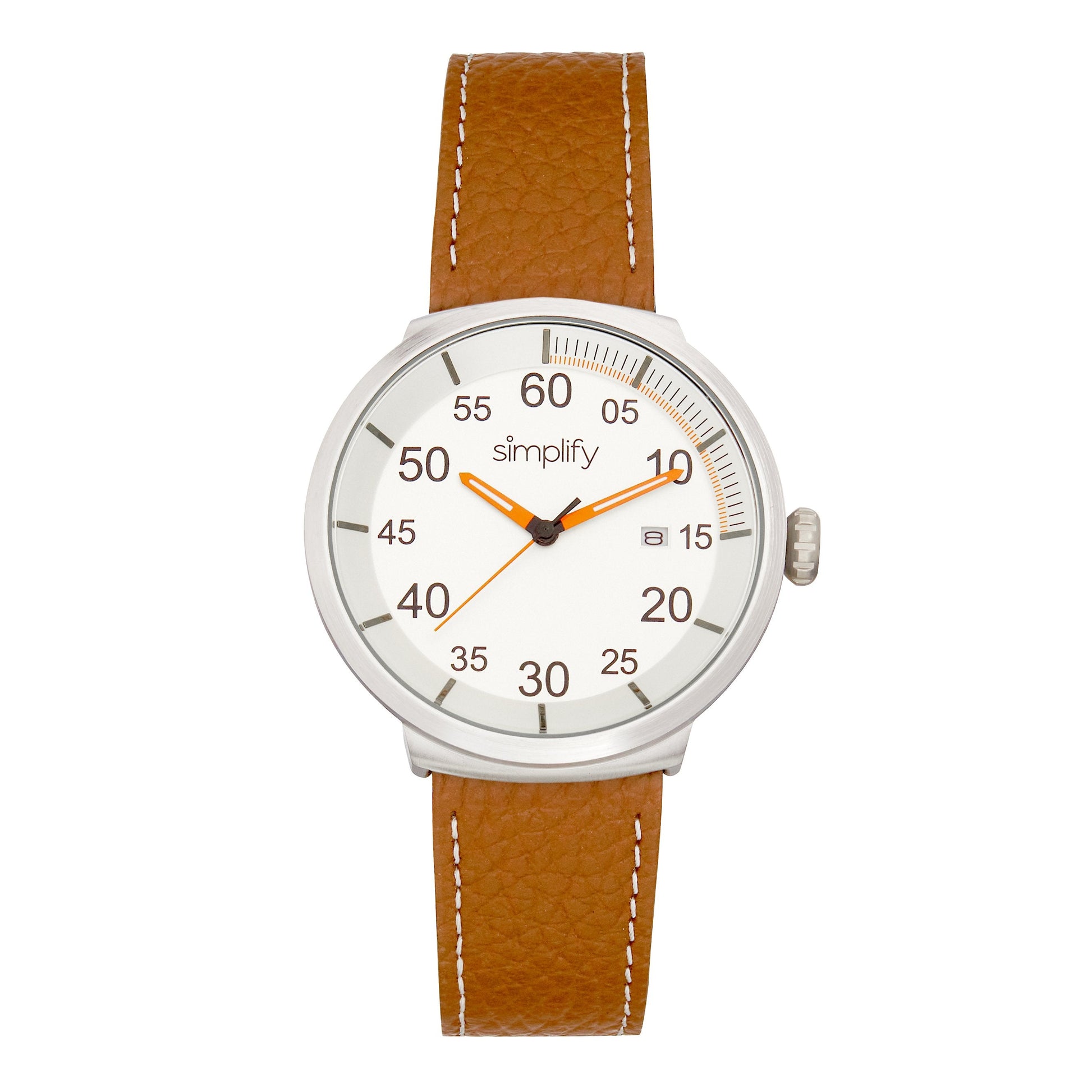 Simplify The 7100 Leather-Band Watch w/Date - Brown/Silver - SIM7102