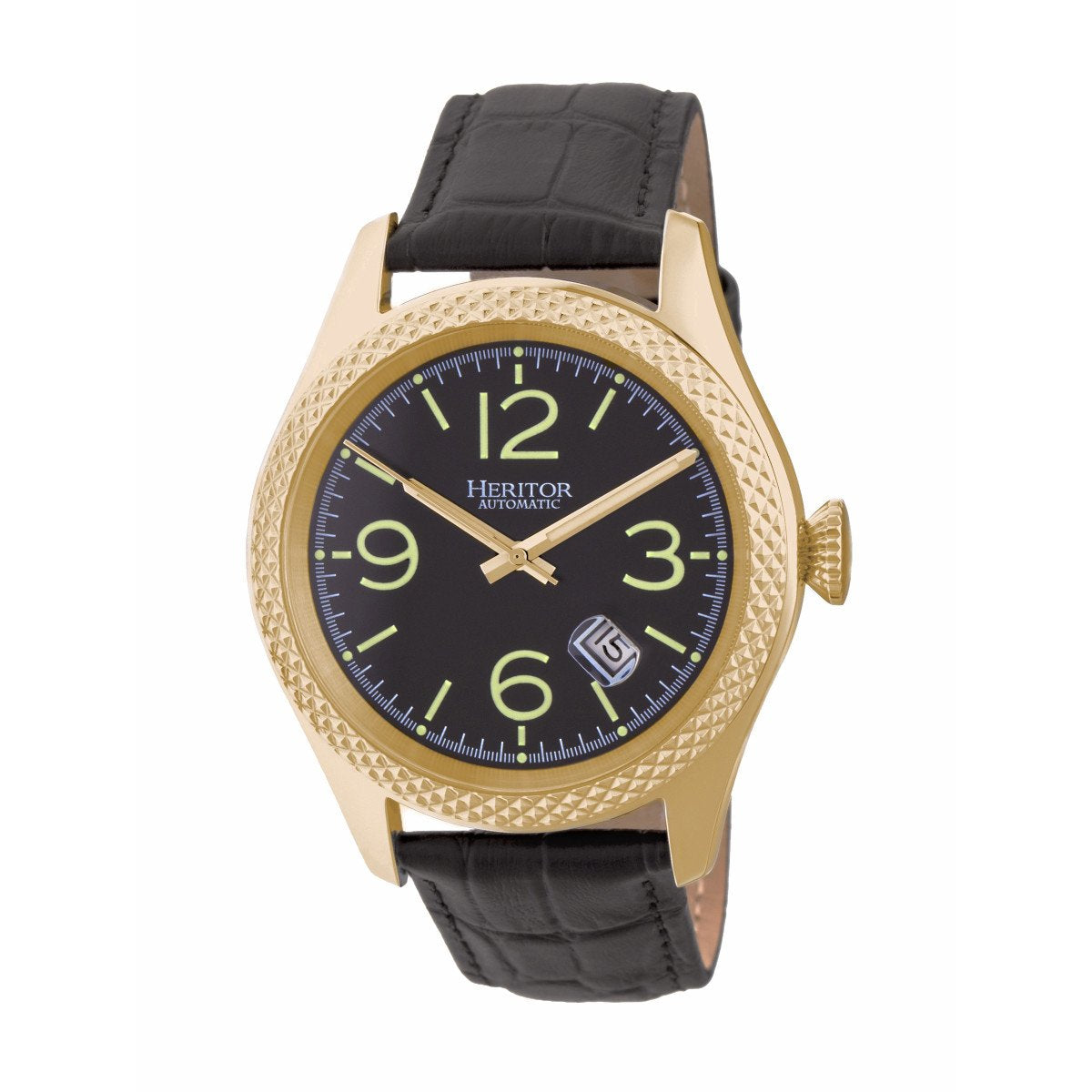 Heritor Automatic Barnes Leather-Band Watch w/Date - Gold/Black - HERHR7104