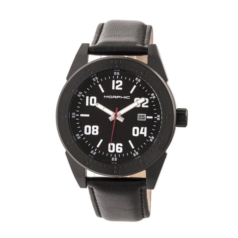 Morphic M63 Series Leather-Band Watch w/Date