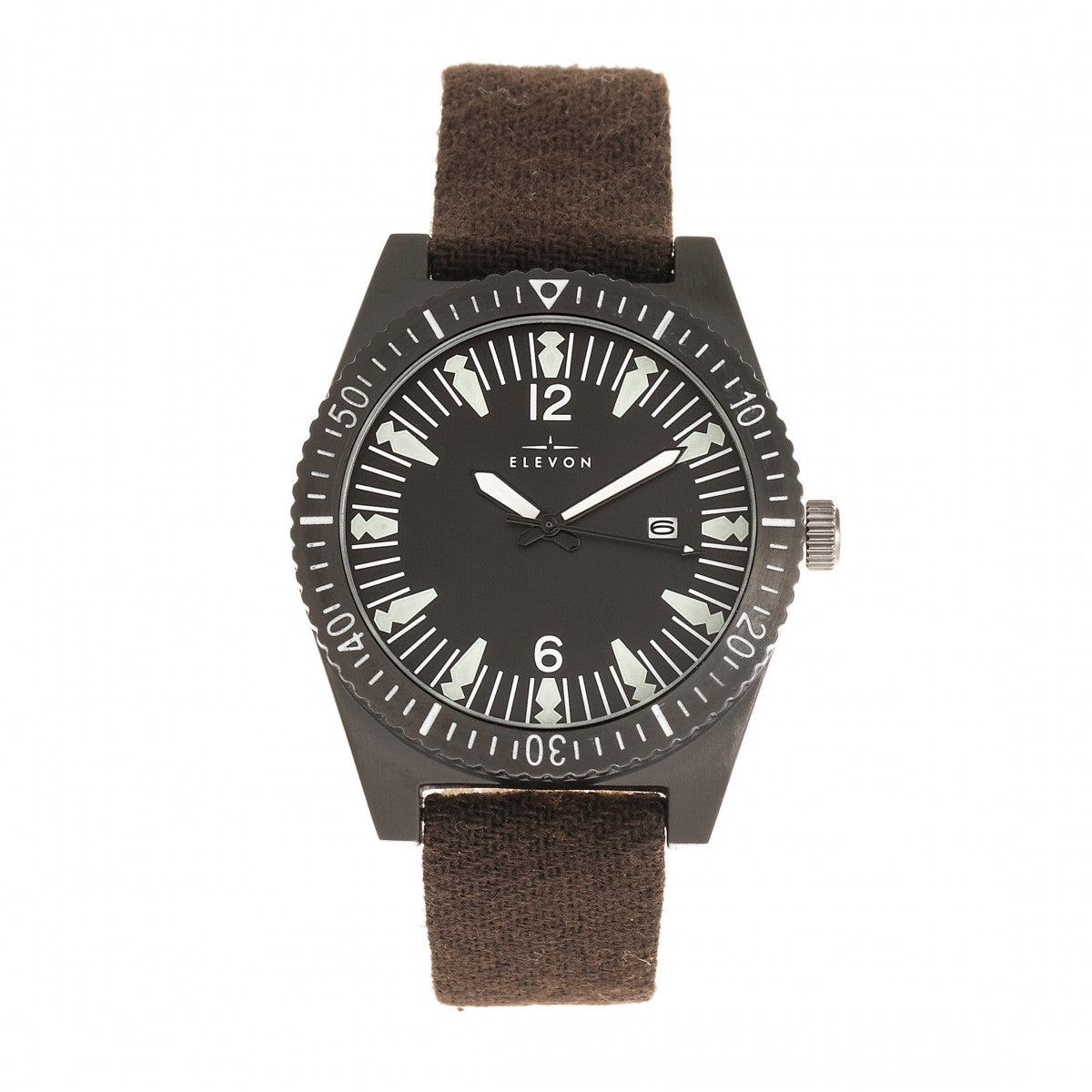 Elevon Jeppesen Pressed Wool Leather-Band Watch w/Date - Dark Brown - ELE114-6