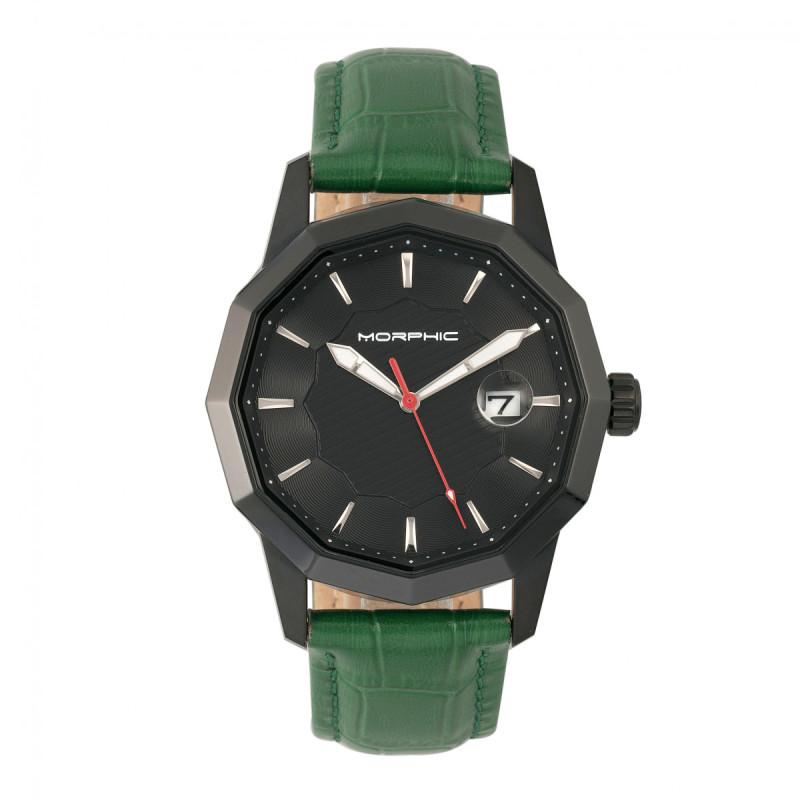 Morphic M56 Series Leather-Band Watch w/Date