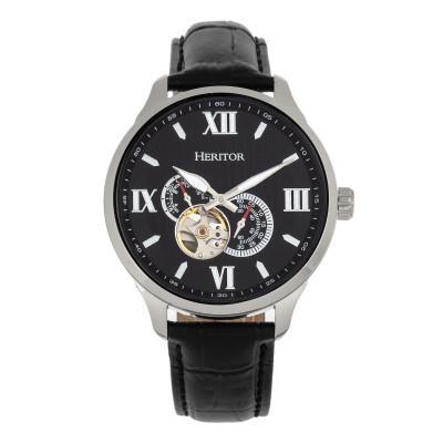 Heritor Automatic Harding Semi-Skeleton Leather-Band Watch