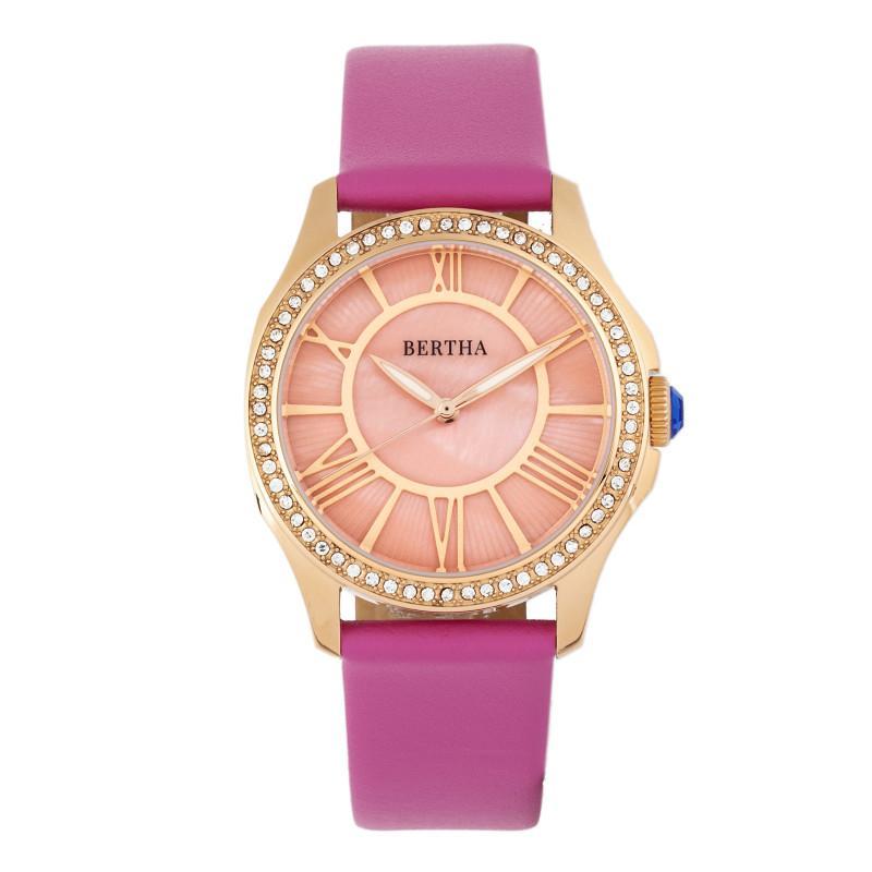 Bertha Donna Mother-of-Pearl Leather-Band Watch