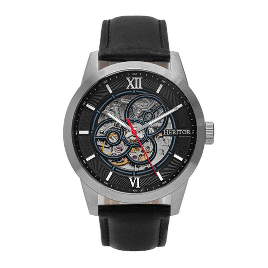 Heritor Automatic Jonas Leather-Band Skeleton Watch - Ruumur