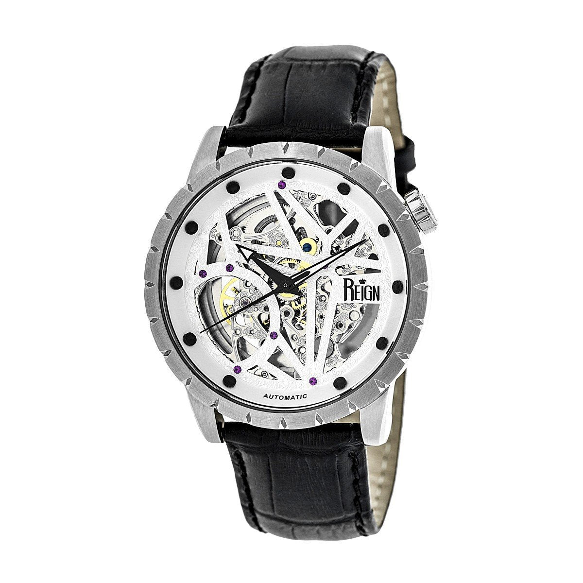 Reign Xavier Automatic Skeleton Leather-Band Watch - Silver - REIRN3901