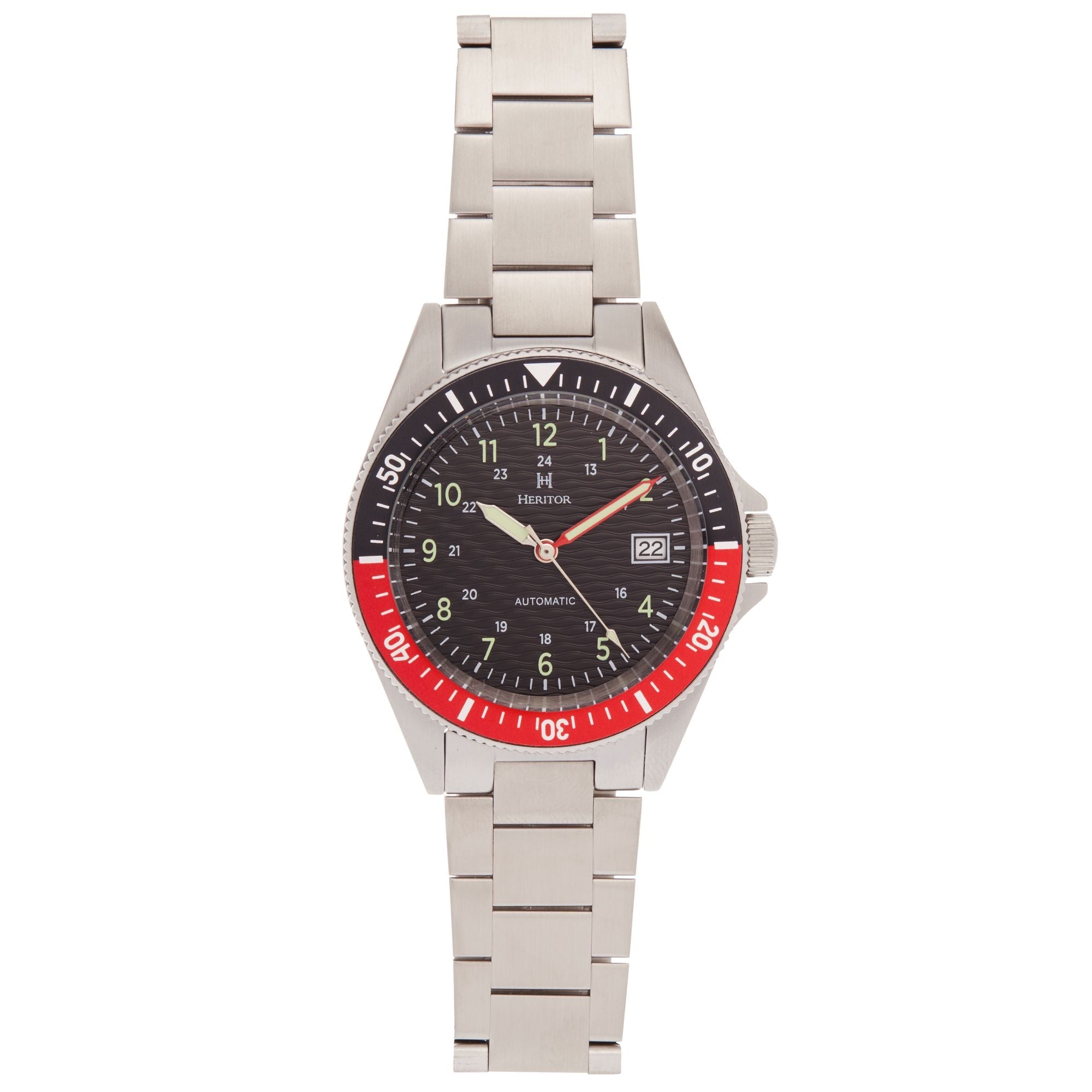 Heritor Automatic Calder Bracelet Watch w/Date - Silver/Black-Red - HERHS2803