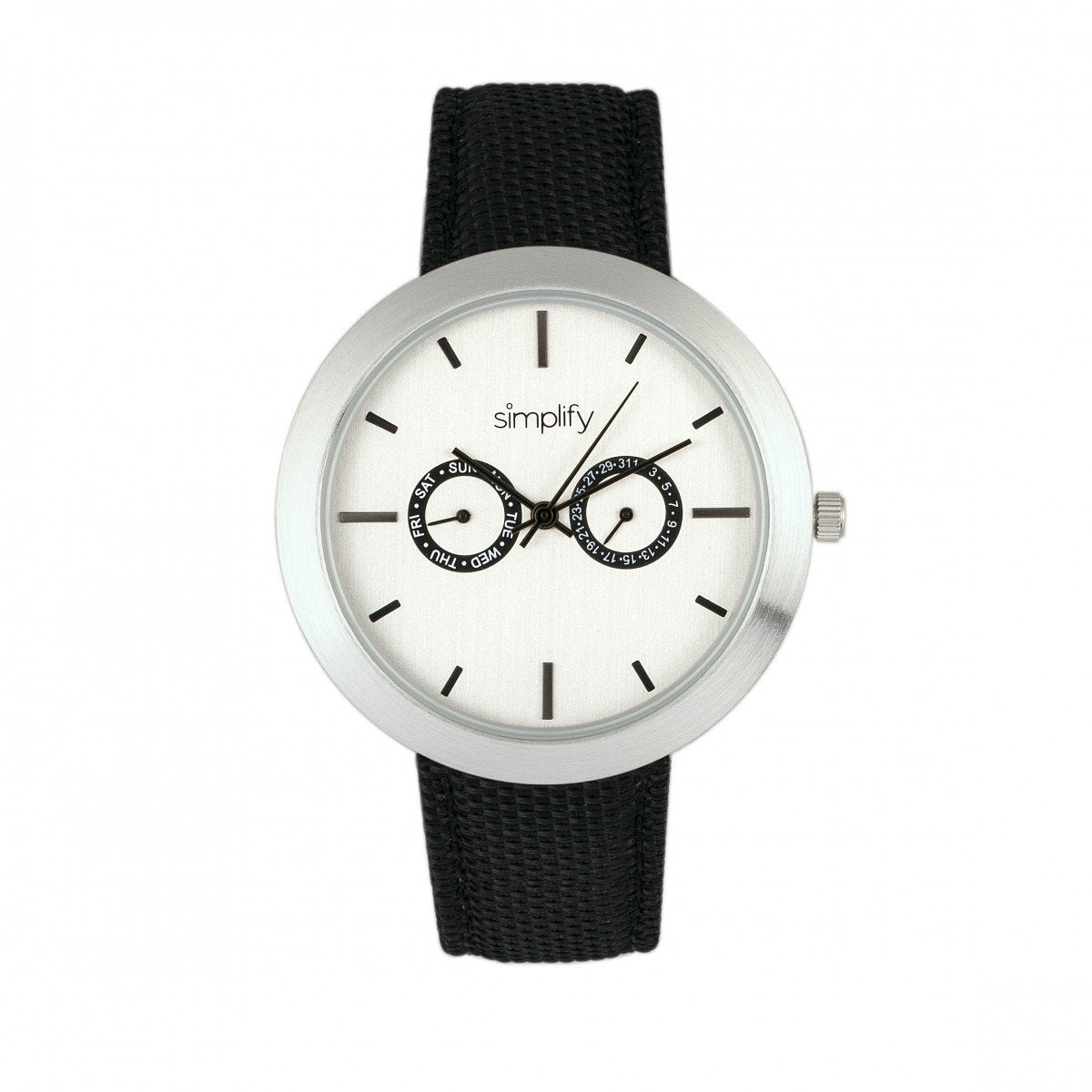 Simplify The 6100 Canvas-Overlaid Strap Watch w/ Day/Date - White/Black - SIM6102