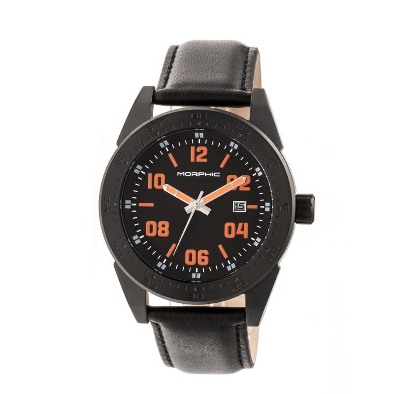 Morphic M63 Series Leather-Band Watch w/Date