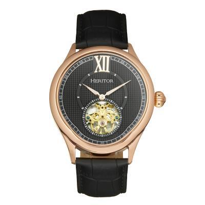 Heritor Automatic Hayward Semi-Skeleton Leather-Band Watch