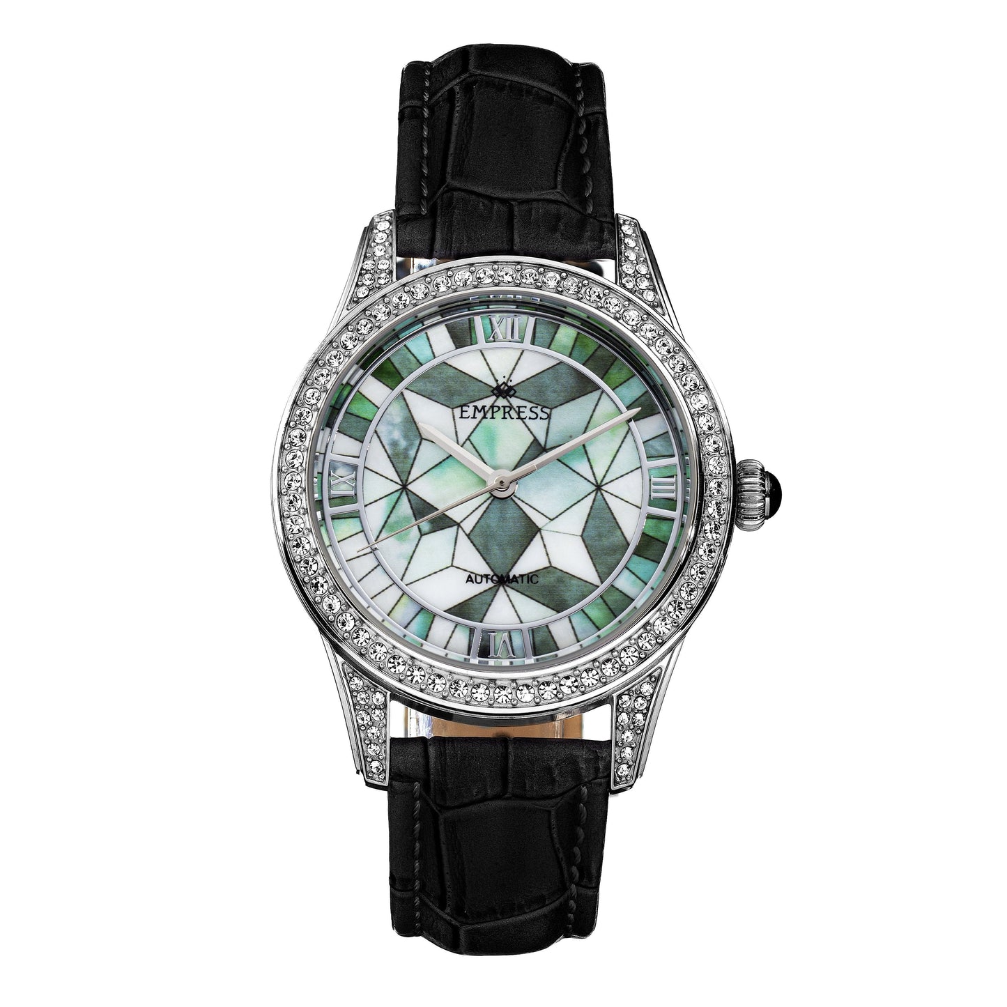 Empress Augusta Automatic Mosaic Mother-of-Pearl Leather-Band Watch - Silver/Black - EMPEM3501