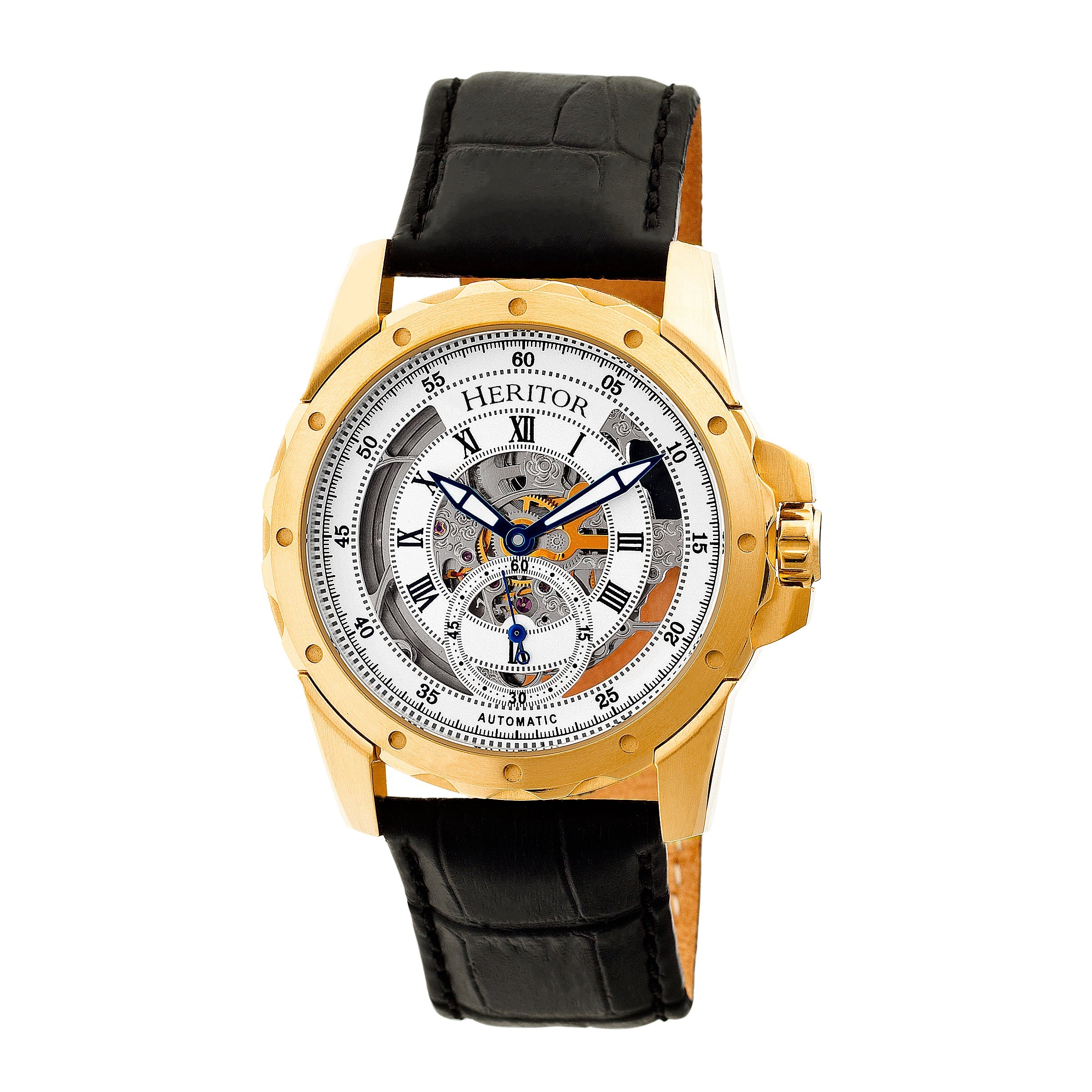 Heritor Automatic Armstrong Skeleton Leather-Band Watch - Gold/Silver - HERHR3403