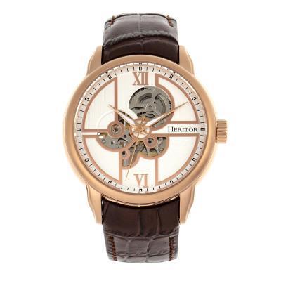 Heritor Automatic Sanford Semi-Skeleton Leather-Band Watch - Ruumur