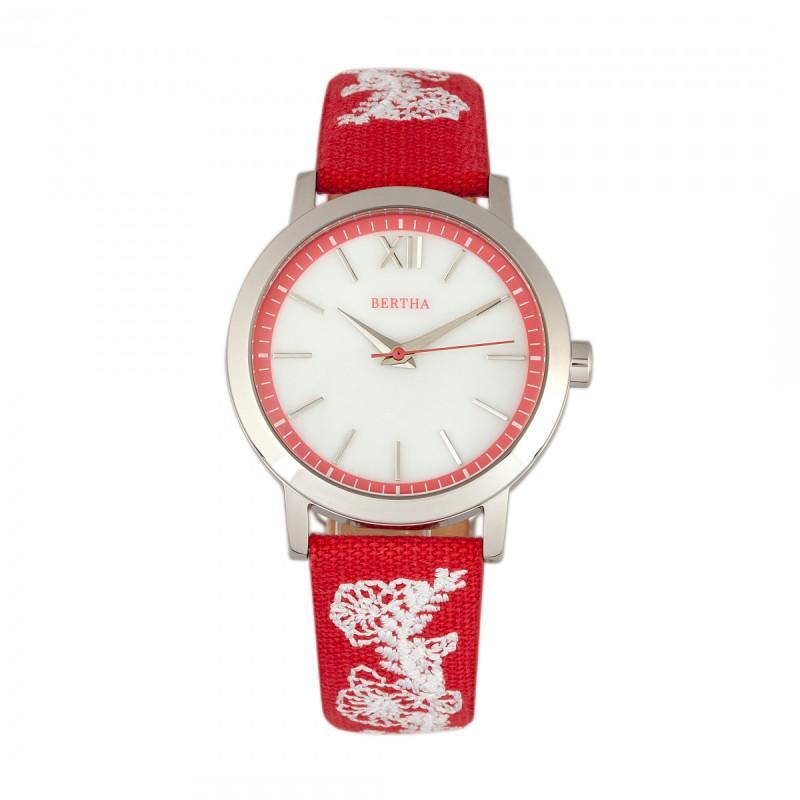 Bertha Penelope MOP Nylon-Overlaid Leather-Band Watch