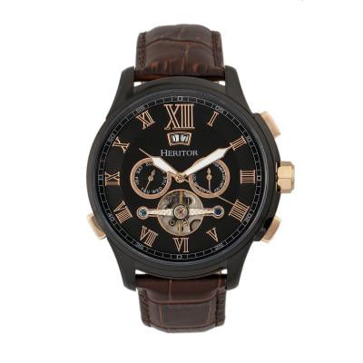 Heritor Automatic Hudson Semi-Skeleton Leather-Band Watch w/Day/Date