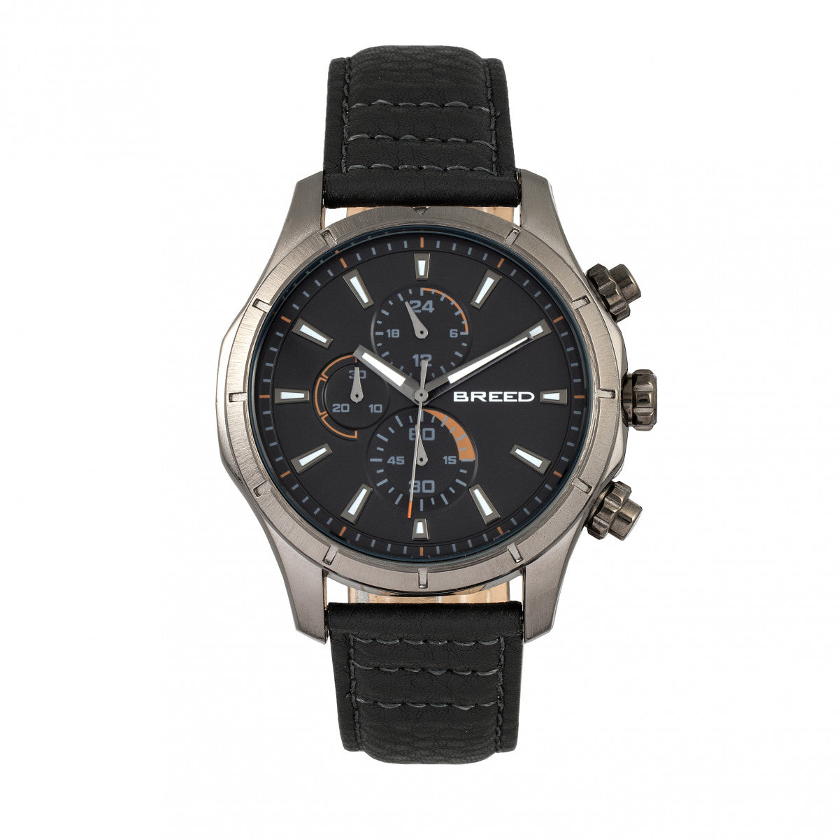 Breed Lacroix Chronograph Leather-Band Watch - Gunmetal/Black - BRD6804