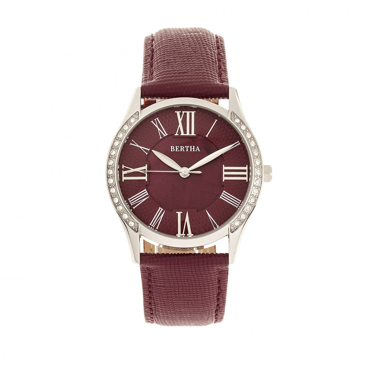 Bertha Sadie Mother-of-Pearl Leather-Band Watch - Burgundy - BTHBR8401