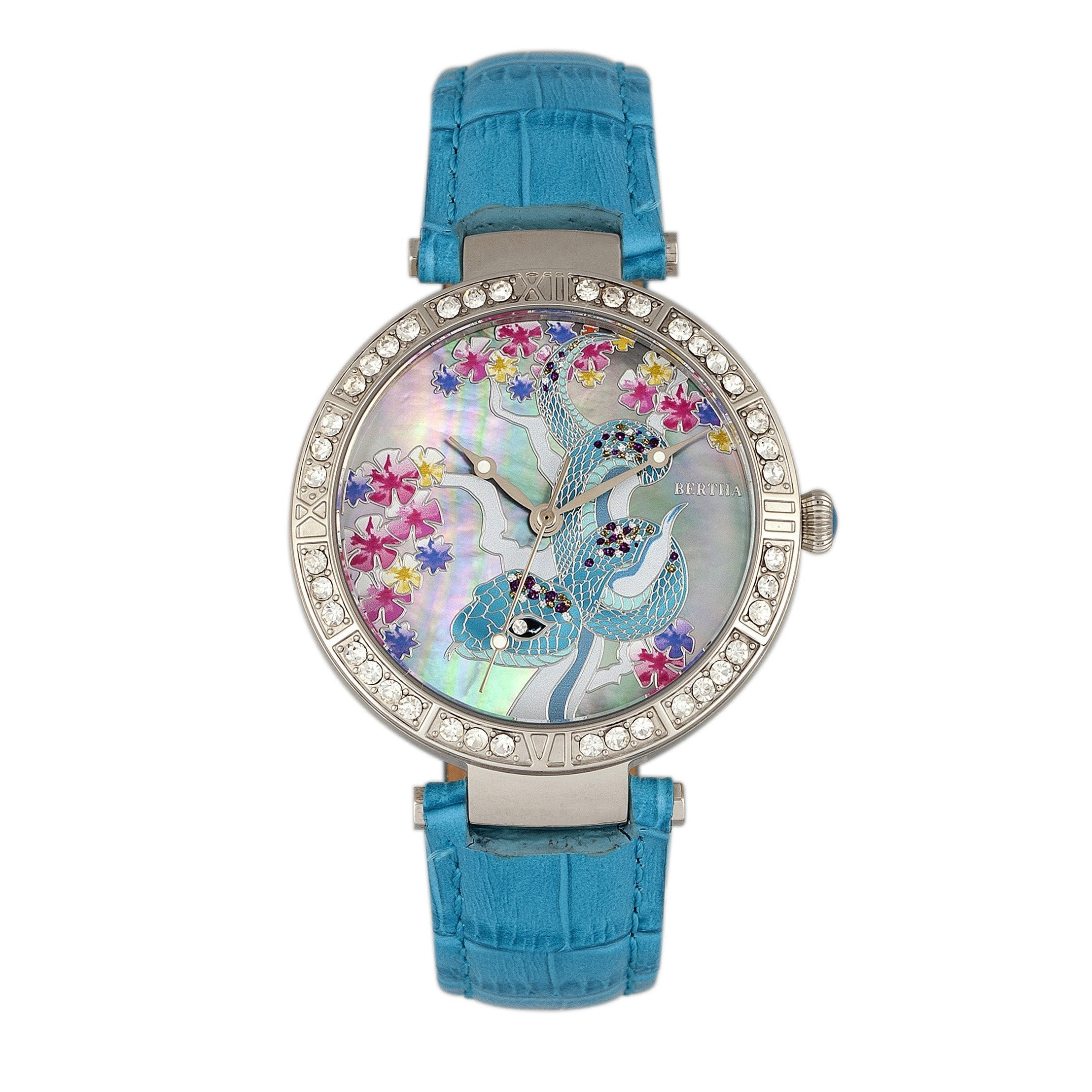 Bertha Mia Mother-Of-Pearl Leather-Band Watch - Blue  - BTHBR7401