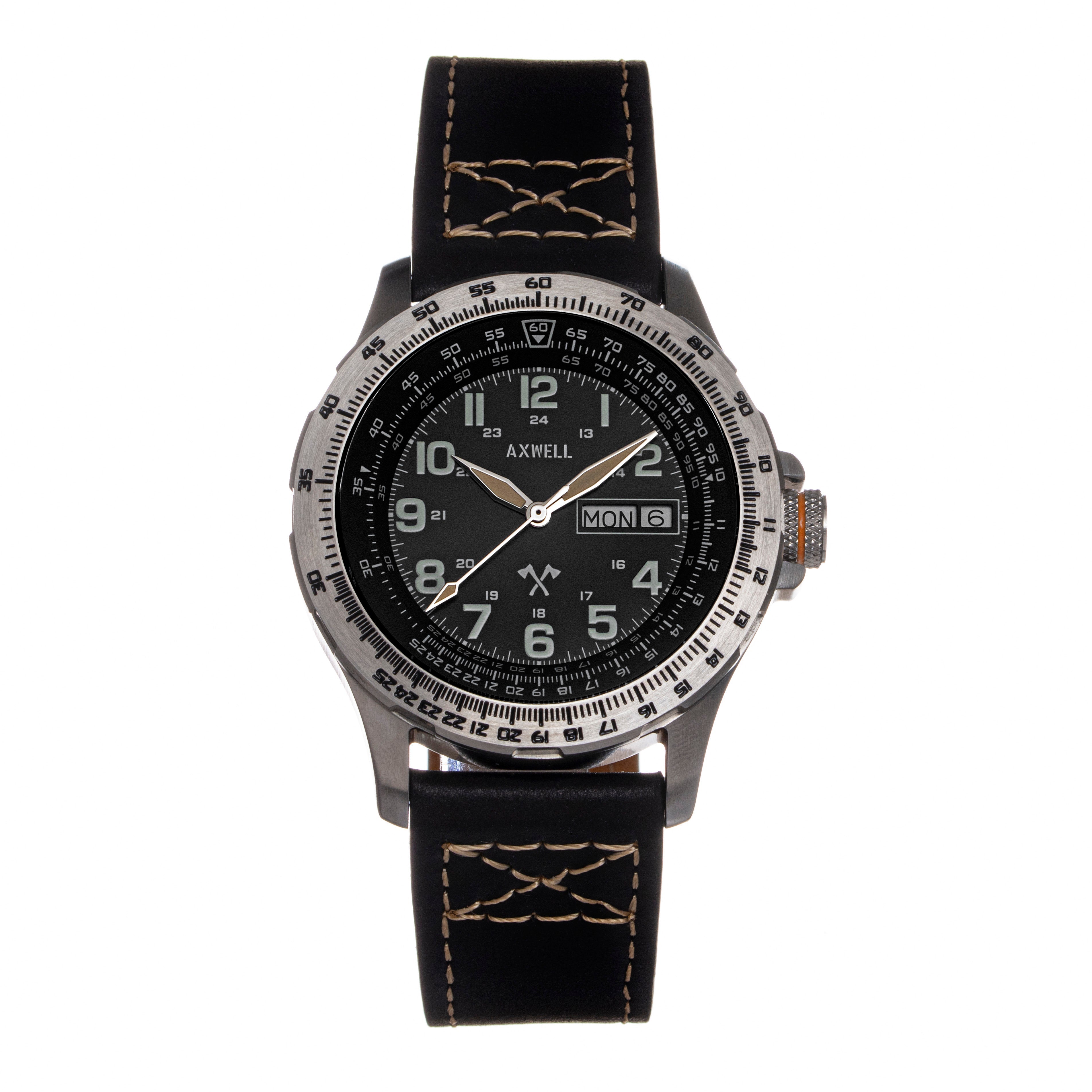 Axwell Blazer Leather Strap Watch - Black/Silver - AXWAW106-2