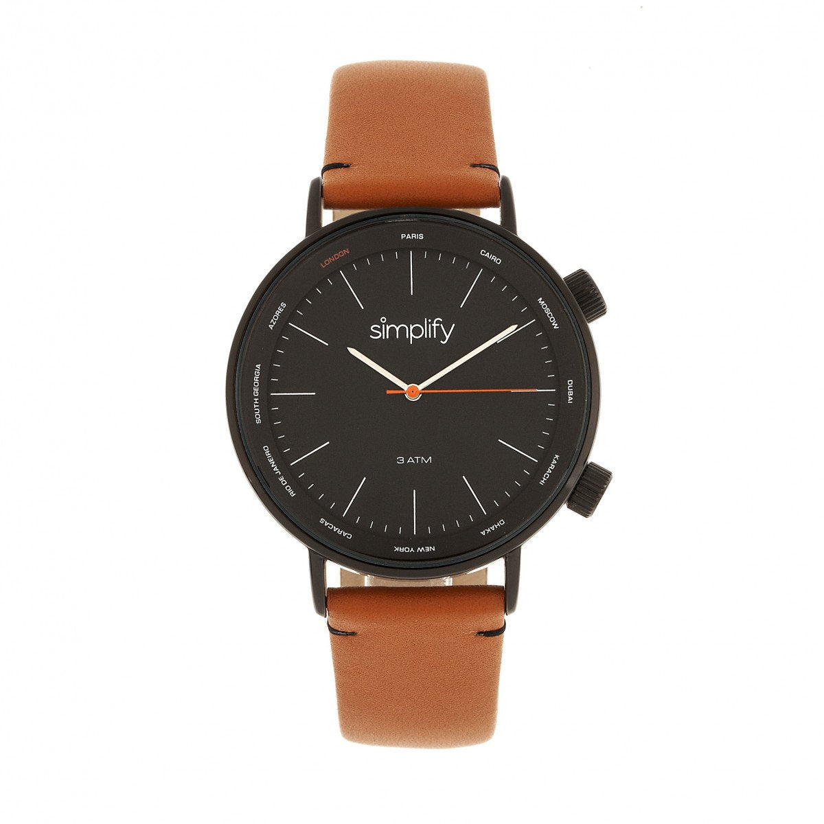 Simplify The 3300 Leather-Band Watch - Orange/Black - SIM3307