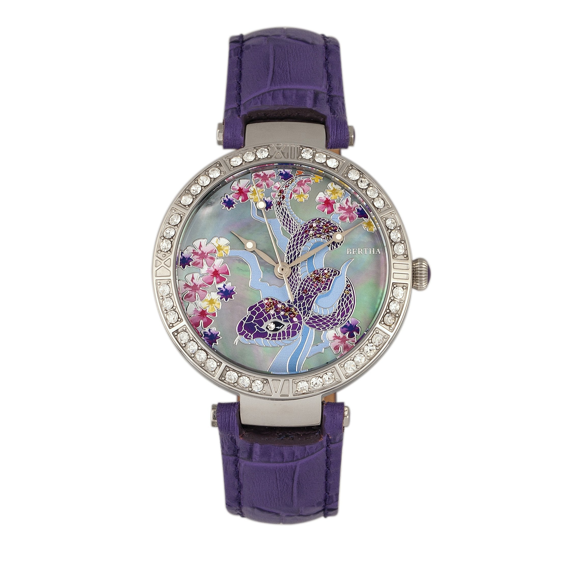 Bertha Mia Mother-Of-Pearl Leather-Band Watch - Purple - BTHBR7402