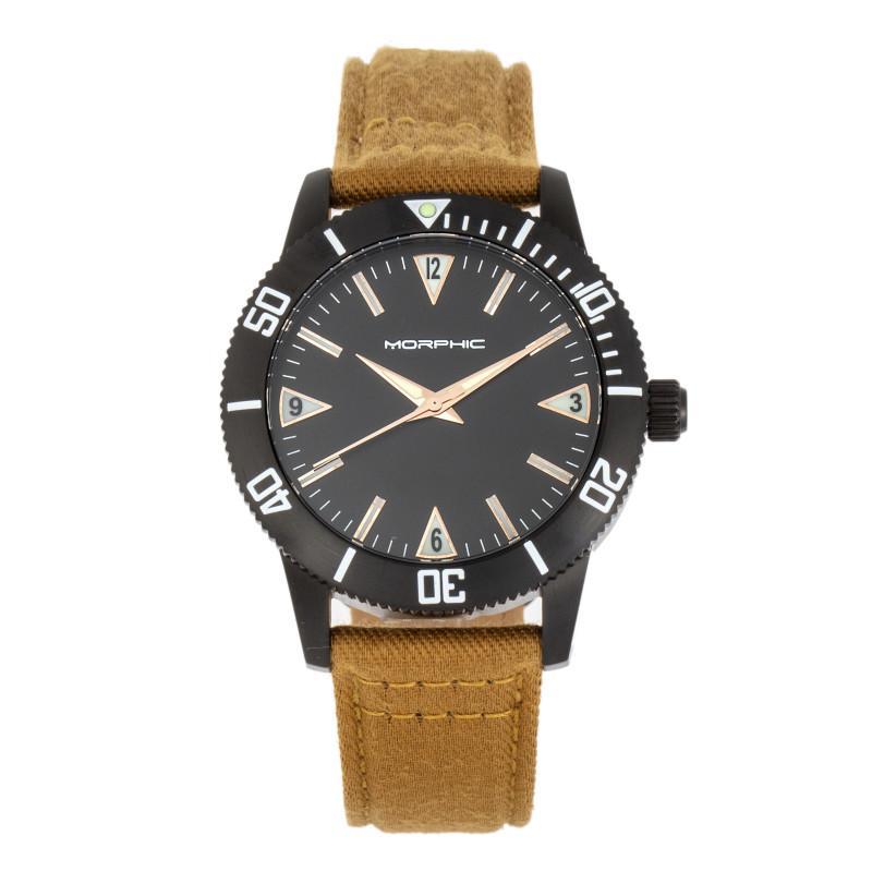 Morphic M85 Series Canvas-Overlaid Leather-Band Watch