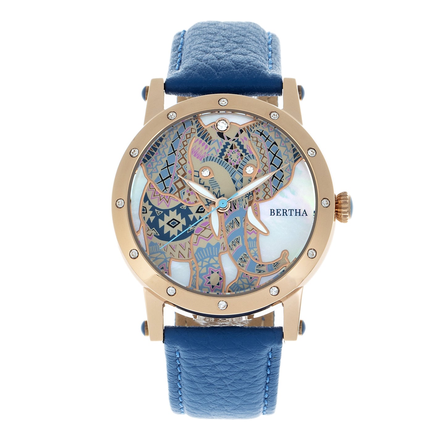 Bertha Betsy MOP Leather-Band Ladies Watch - Rose Gold/Blue - BTHBR5705