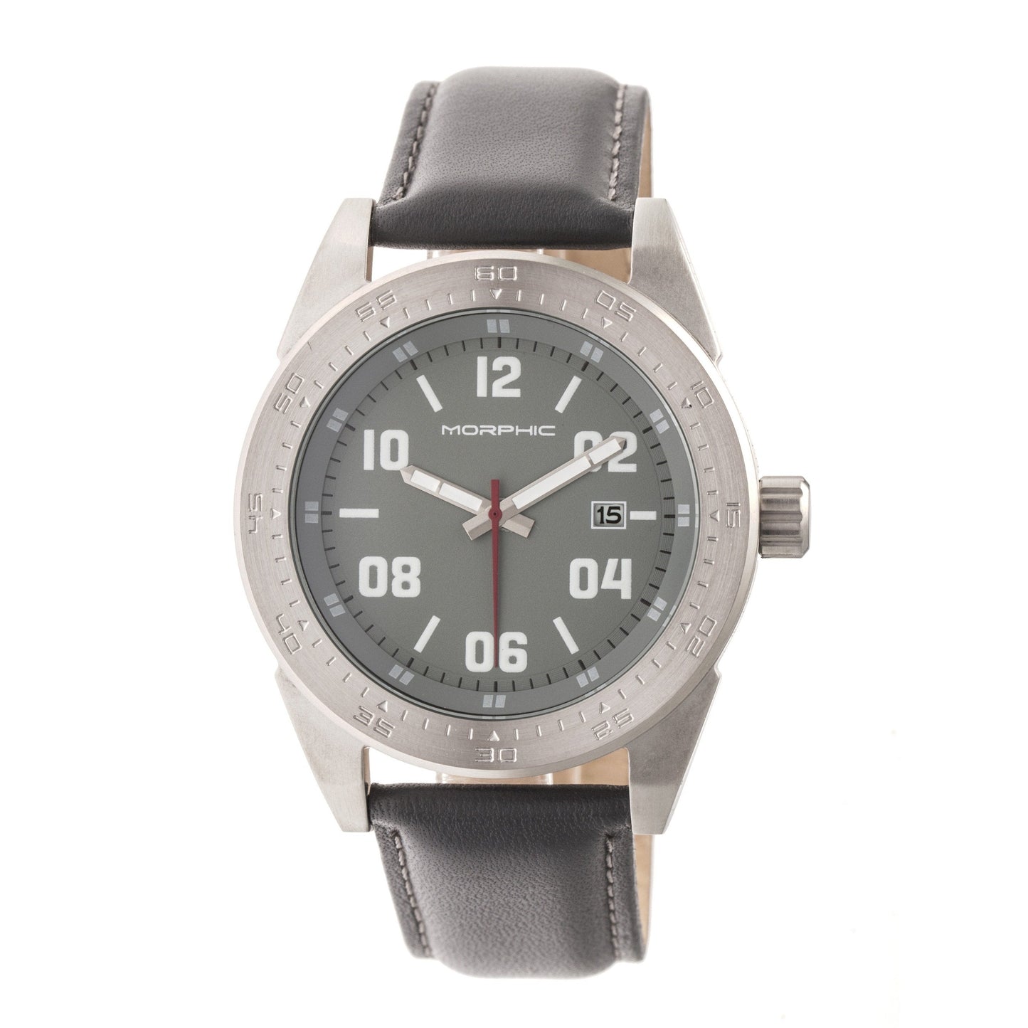 Morphic M63 Series Leather-Band Watch w/Date - Silver/Grey - MPH6303