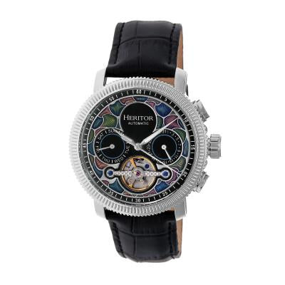 Heritor Automatic Aura Men's Semi-Skeleton Leather-Band Watch - Ruumur