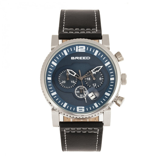 Breed Ryker Chronograph Leather-Band Watch w/Date - Black/Blue - BRD8203