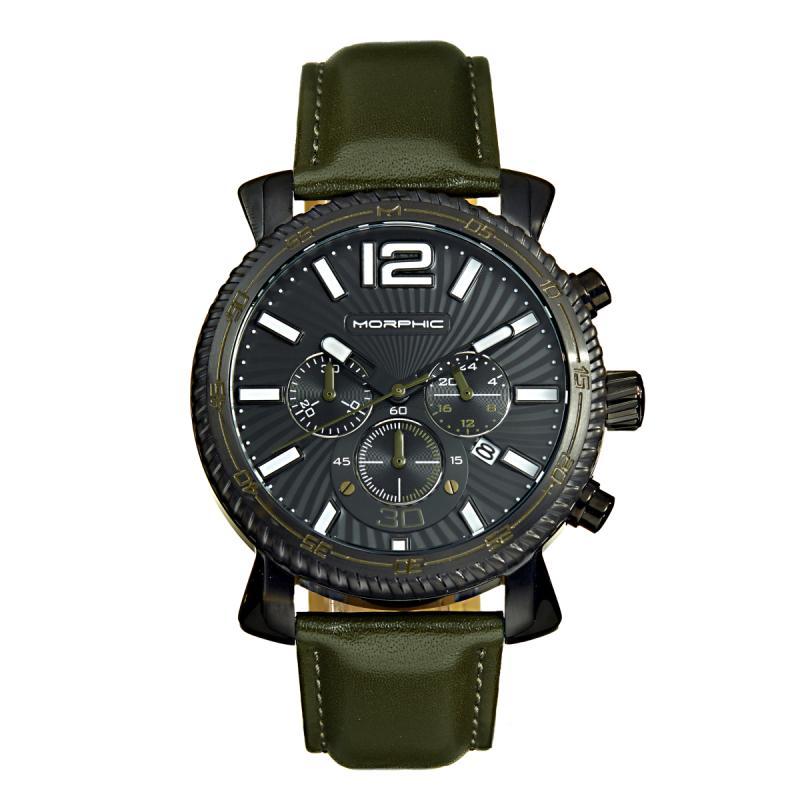 Morphic M89 Series Chronograph Leather-Band Watch w/Date