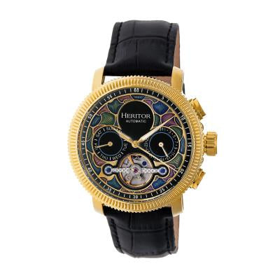 Heritor Automatic Aura Men's Semi-Skeleton Leather-Band Watch - Ruumur