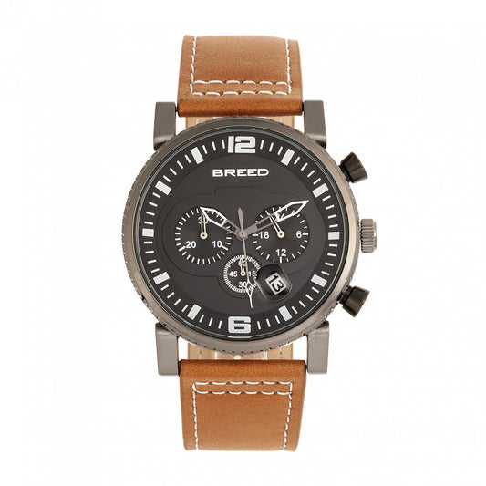 Breed Ryker Chronograph Leather-Band Watch w/Date - Camel/Gunmetal - BRD8204