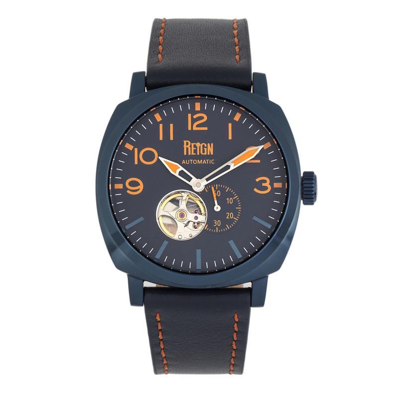 Reign Napoleon Automatic Semi-Skeleton Leather-Band Watch