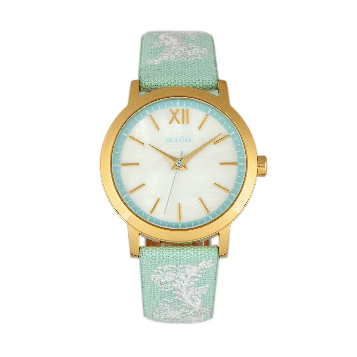 Bertha Penelope MOP Leather-Band Watch - Mint - BTHBR7302