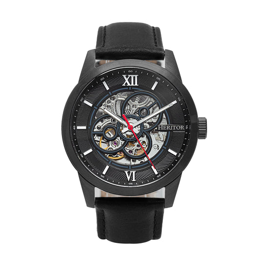 Heritor Automatic Jonas Leather-Band Skeleton Watch - Black - HERHR9506