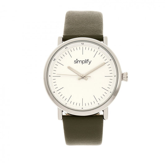 Simplify The 6200 Leather-Strap Watch - White/Olive - SIM6201