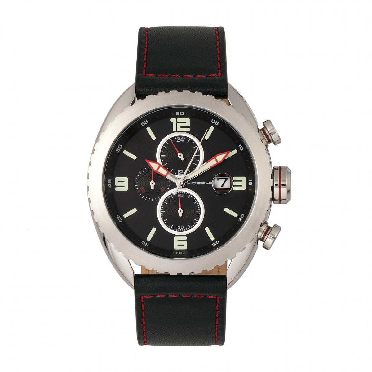 Morphic M64 Series Chronograph Leather-Band Watch w/ Date - Silver/Black - MPH6402