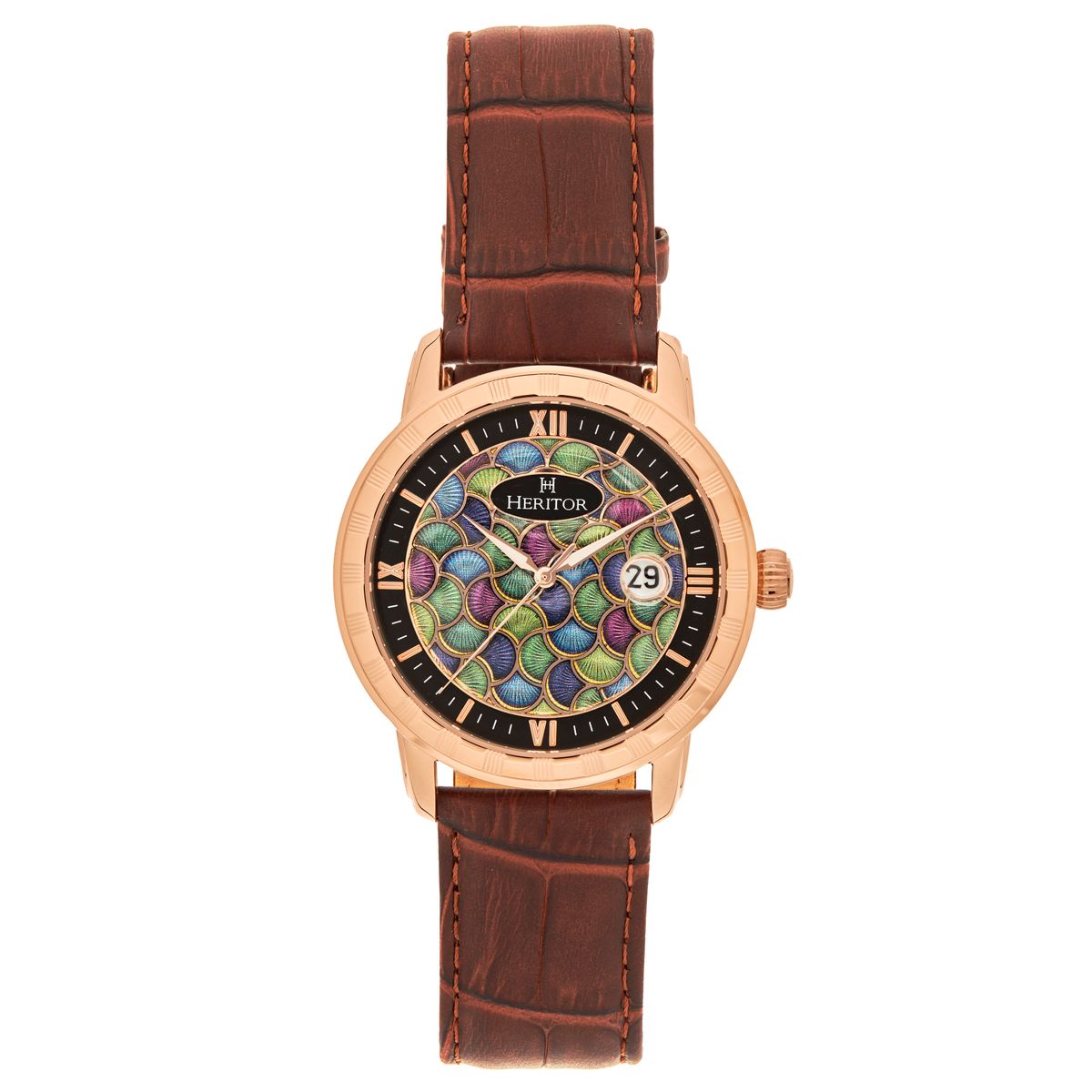 Heritor Automatic Protégé Leather-Band Watch w/Date - Rose Gold/Brown - HERHS2905